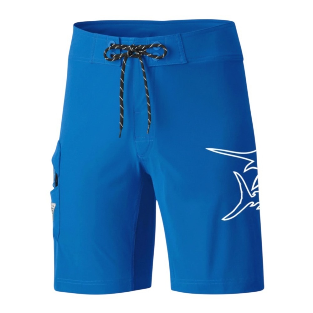 COLUMBIA PFG Board Shorts Swim Trunks BLUE w/WHITE MARLIN SWORDFISH Cargo Pkt 34